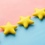 Customer Feedback - Five Yellow Stars on Blue and Pink Background