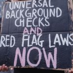 Call To Action - Protesters holding a sign for universal background checks and red flag laws. New York, NY.