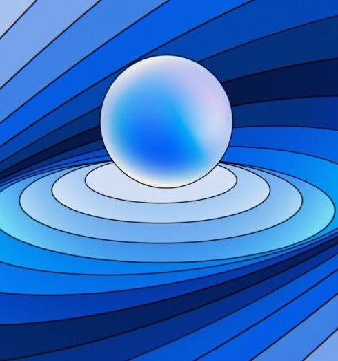 Accountability - 3D abstract rendering of a gradient blue design with a central sphere.