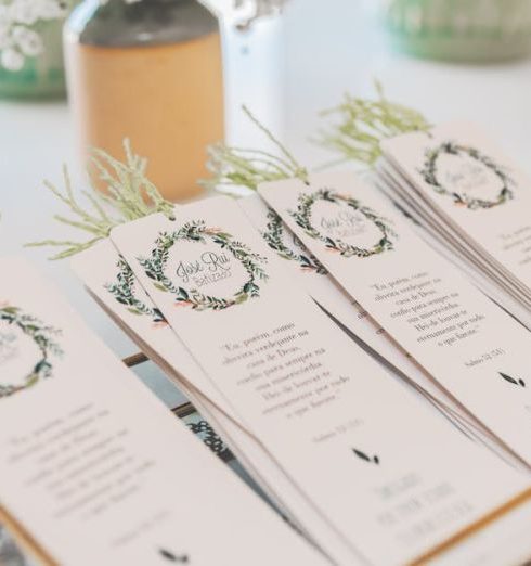 Referral Programs - Beautifully arranged wedding ceremony programs with floral decor in Portugal.